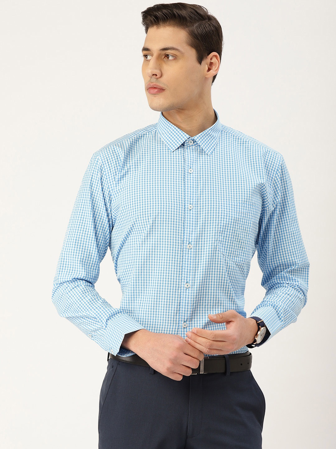 

Style Quotient Men Blue & White Checked Smart Formal Shirt