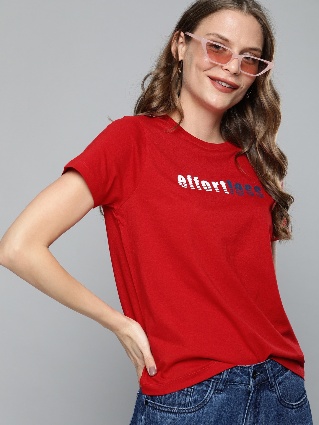 

Mast & Harbour Women Red Printed Round Neck T-shirt