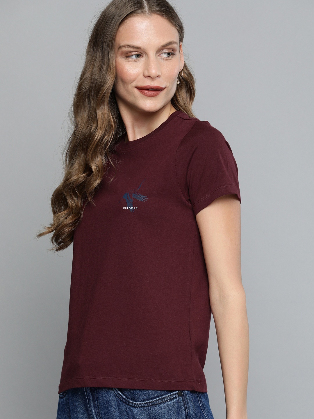 

Mast & Harbour Women Maroon Solid Round Neck T-shirt