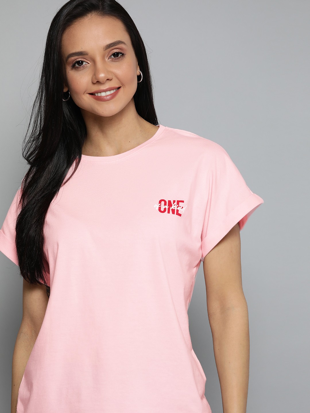 

Mast & Harbour Women Pink Solid Round Neck T-shirt