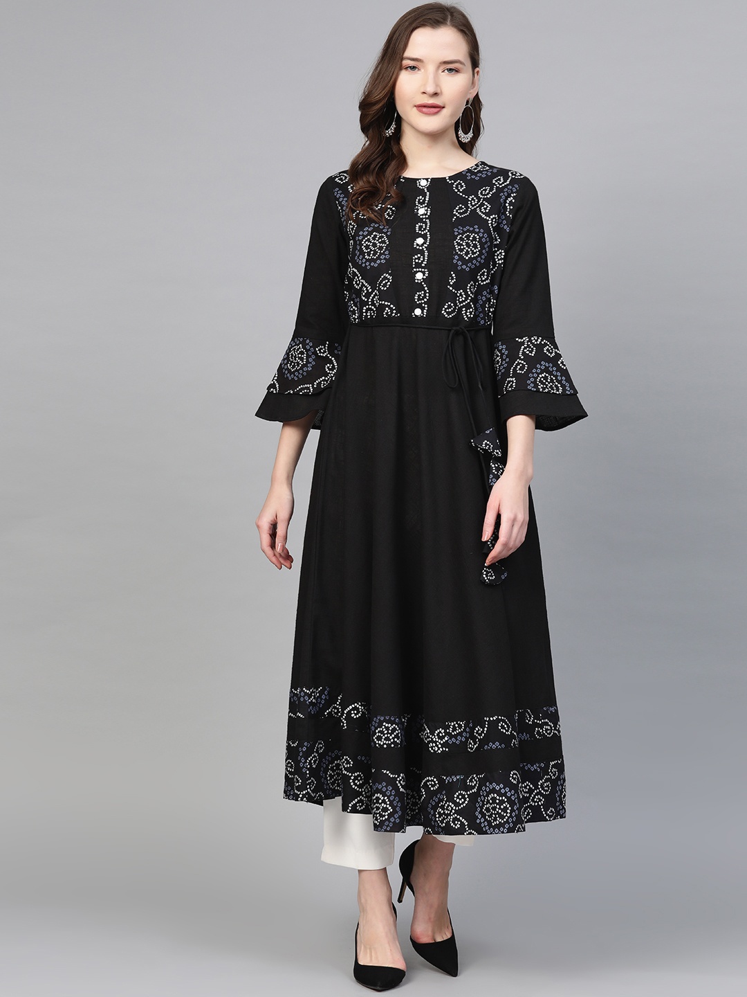 

YASH GALLERY Women Black & White Printed Anarkali Kurta