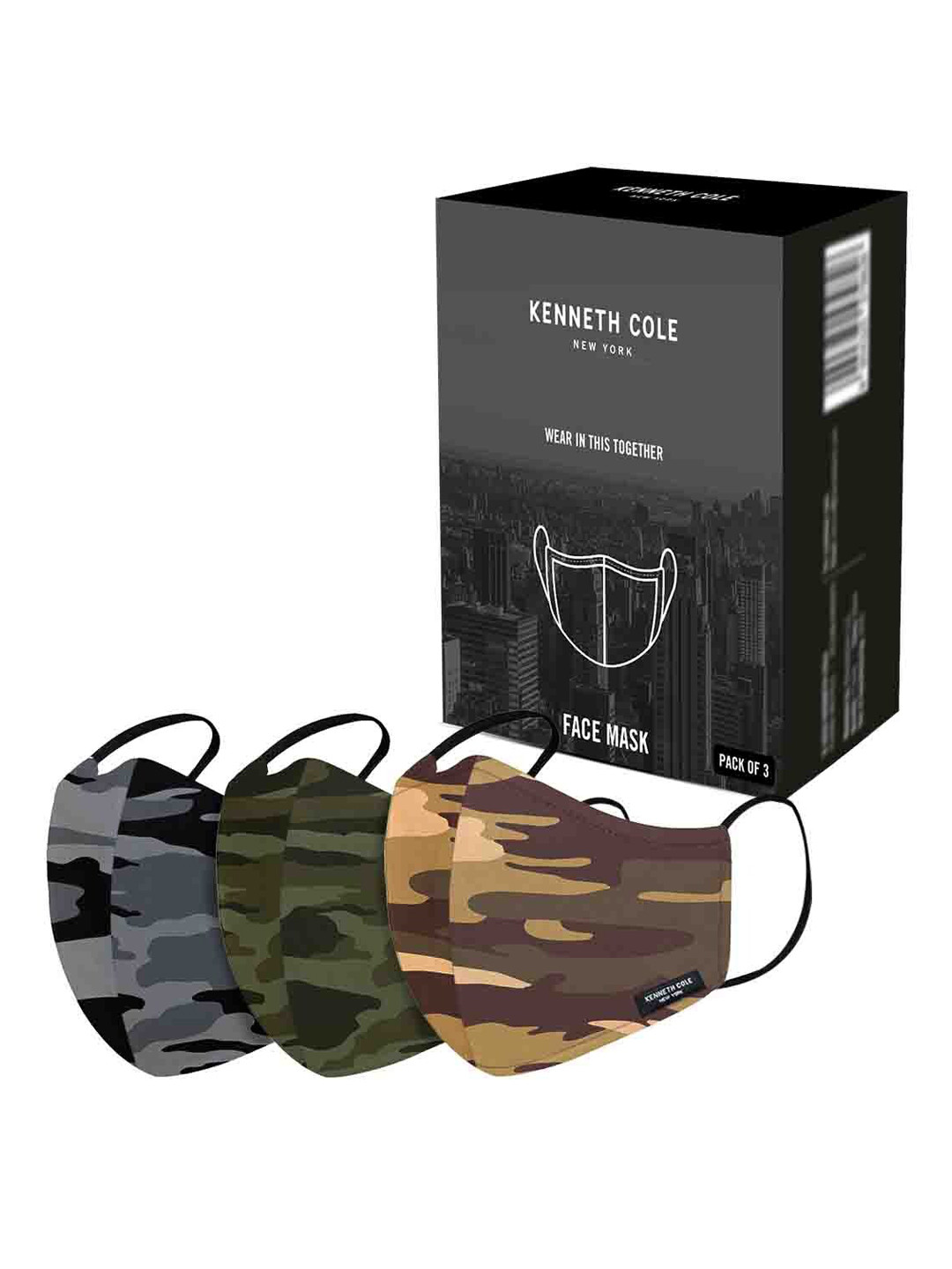

Kenneth Cole Adults Pack of 3 Camouflage Print 6-Ply Reusable Outdoor Masks, Olive