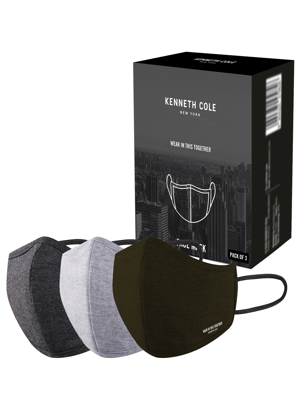 

Kenneth Cole Unisex 3 Pcs Solid 6-Ply Anti-Dust Reusable Cloth Masks, Charcoal