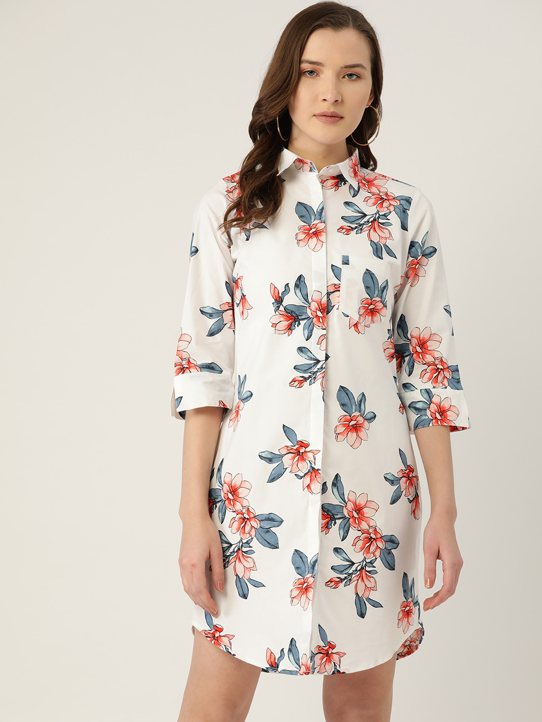 

Hancock Women White & Red Floral Print Shirt Dress