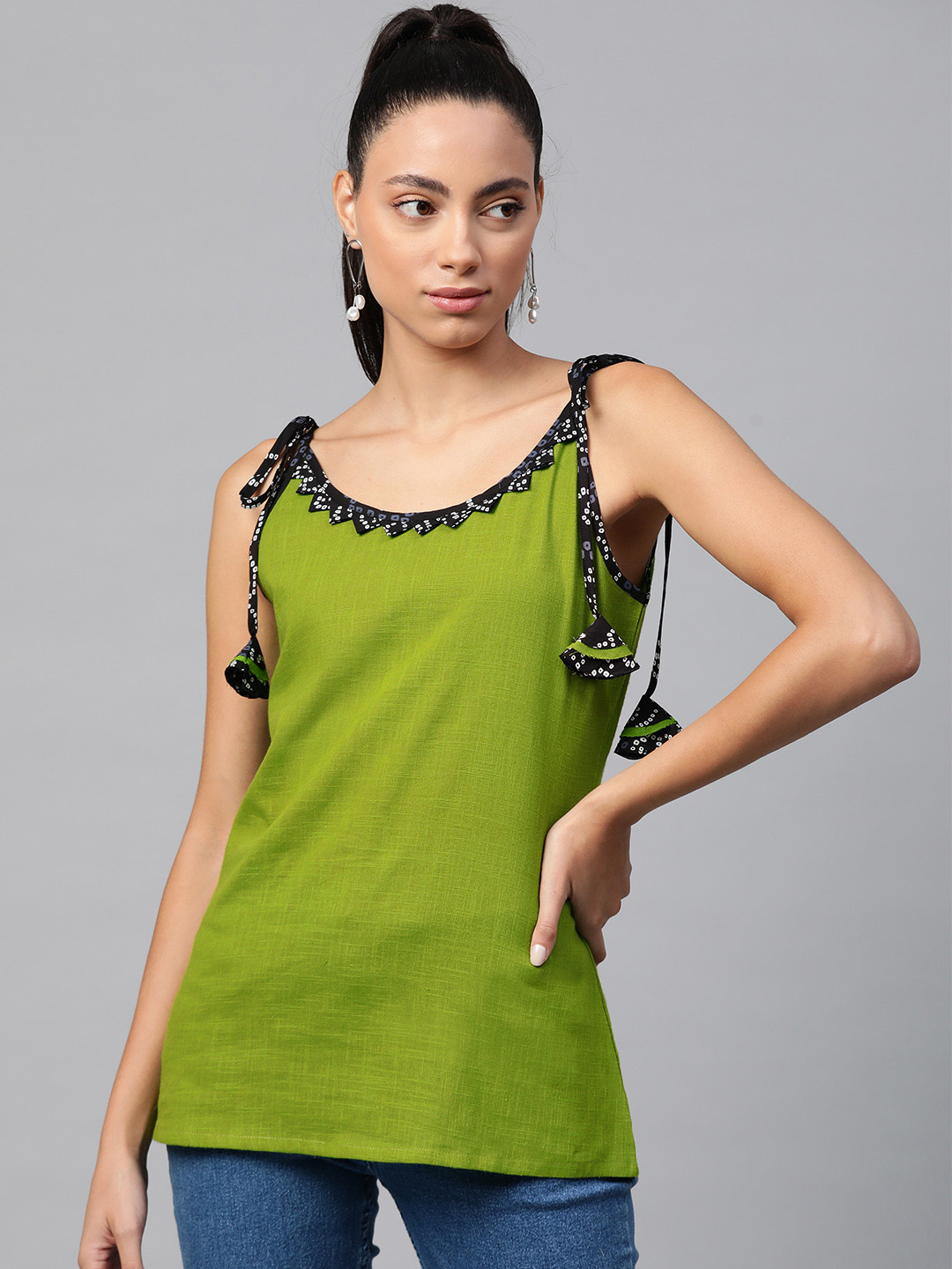 

YASH GALLERY Women Green Solid Top