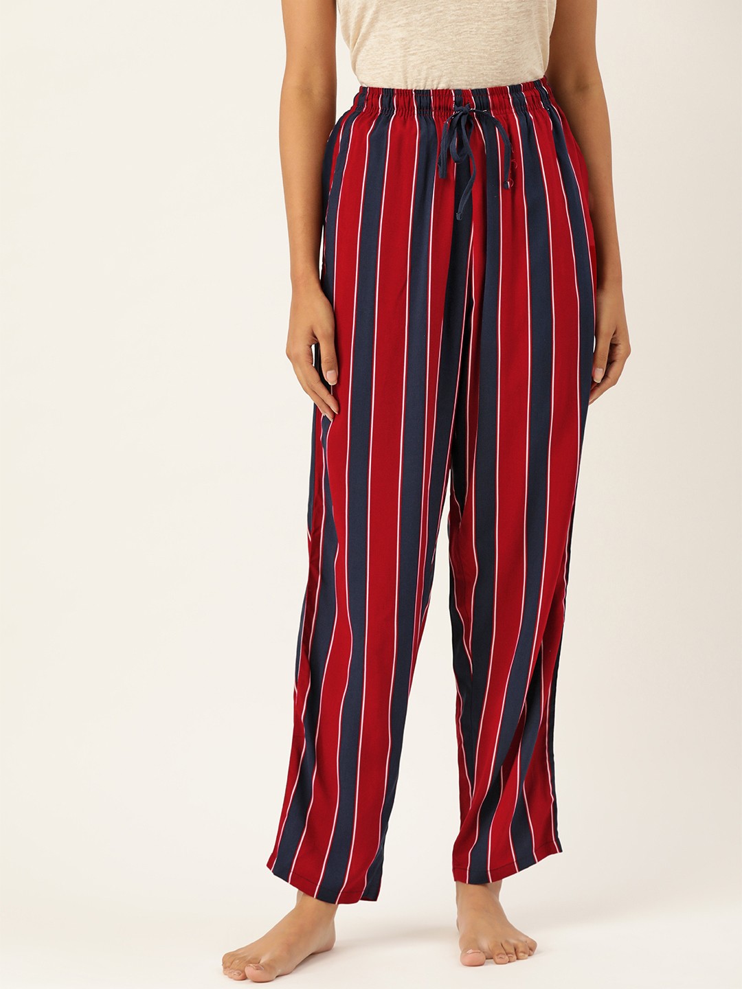 

Hancock Women Red & Navy Blue Striped Lounge Pants