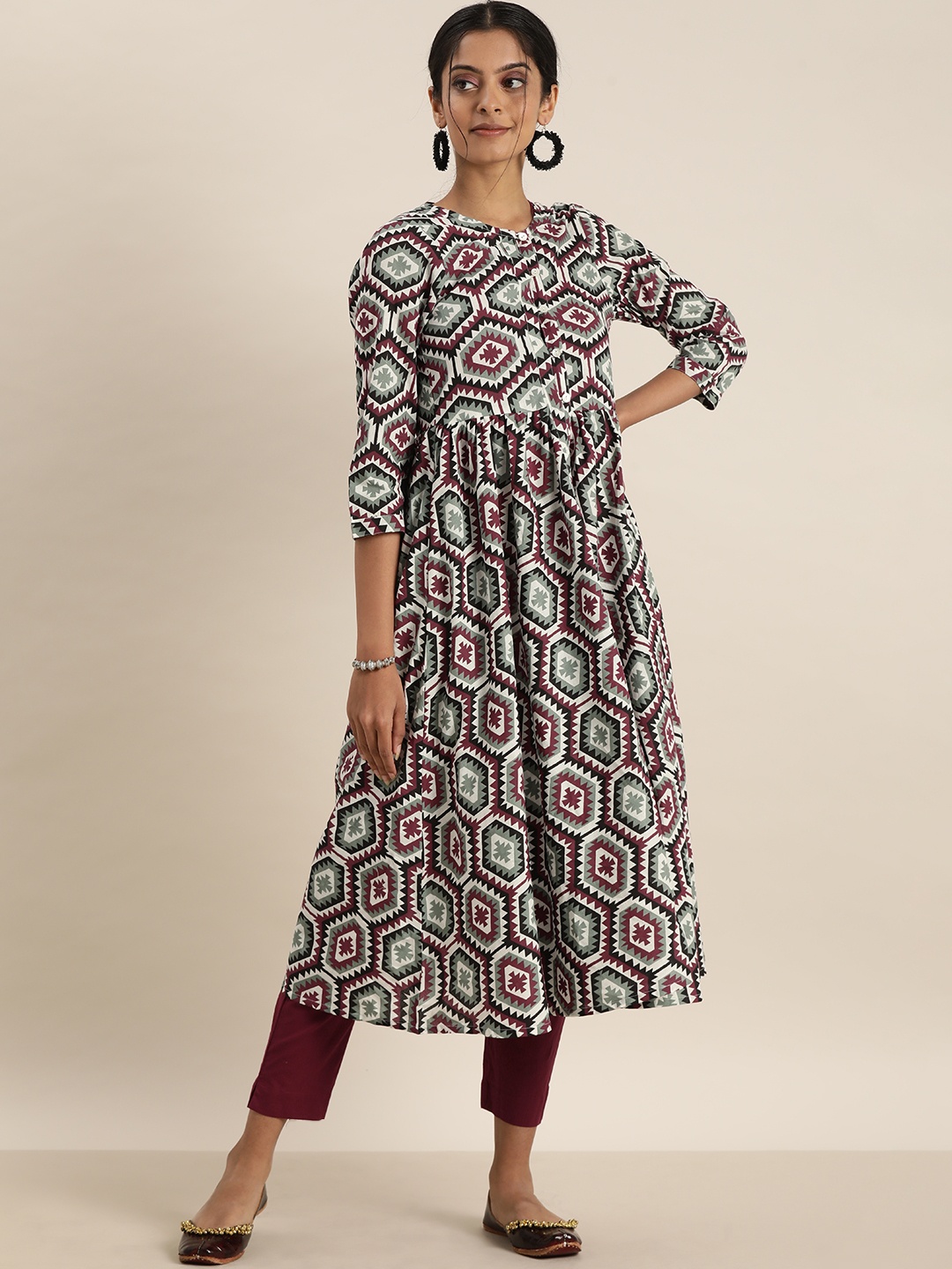

Sangria Women Maroon & Black Printed Pure Cotton Kurta Set