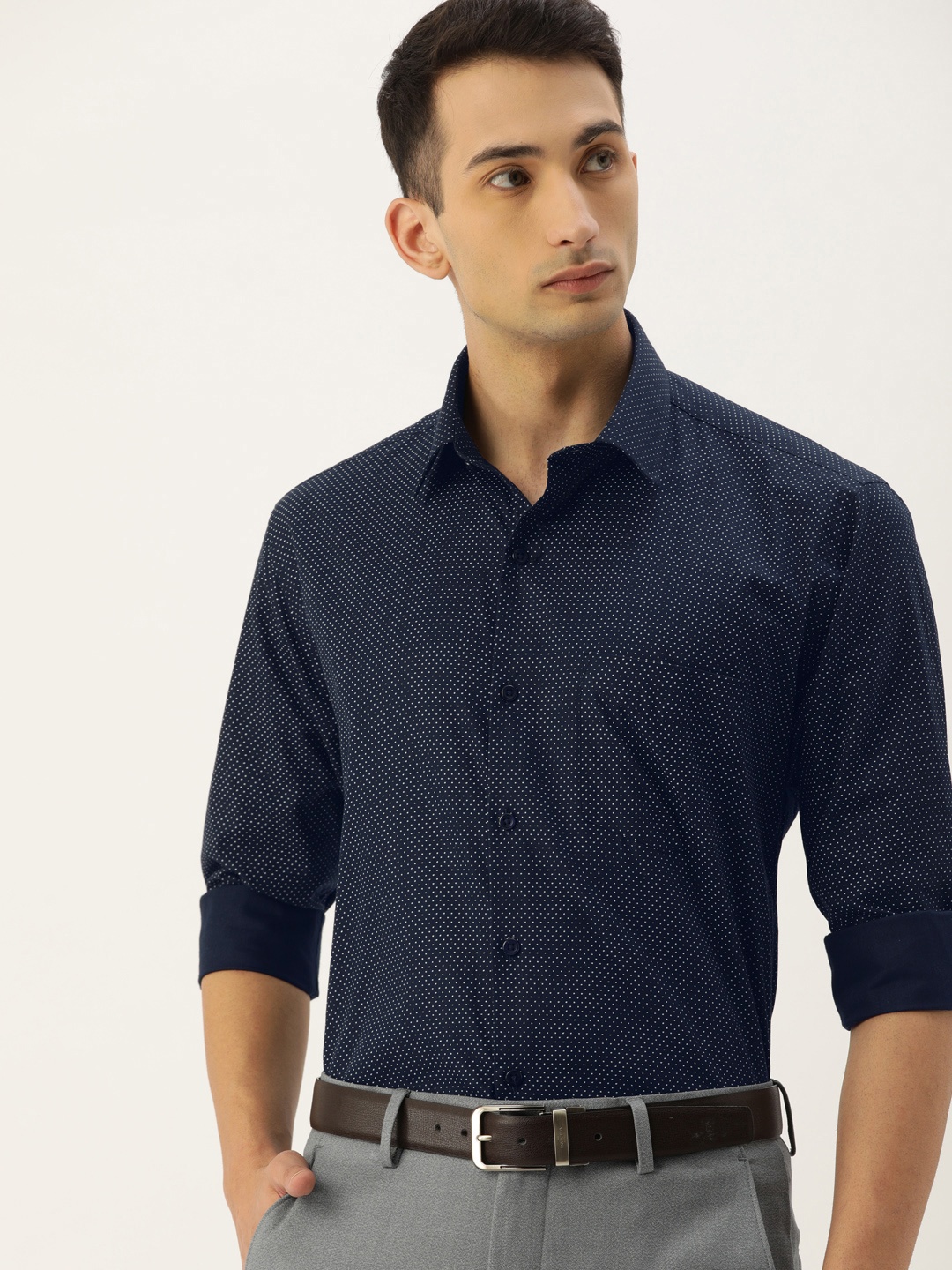 

English Navy Men Navy Blue Slim Fit Printed Formal Shirt