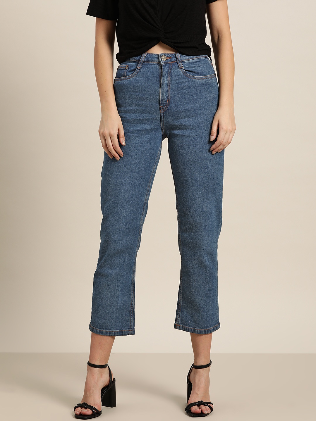 

all about you Women Navy Blue Straight Fit High-Rise Clean Look Cropped Jeans