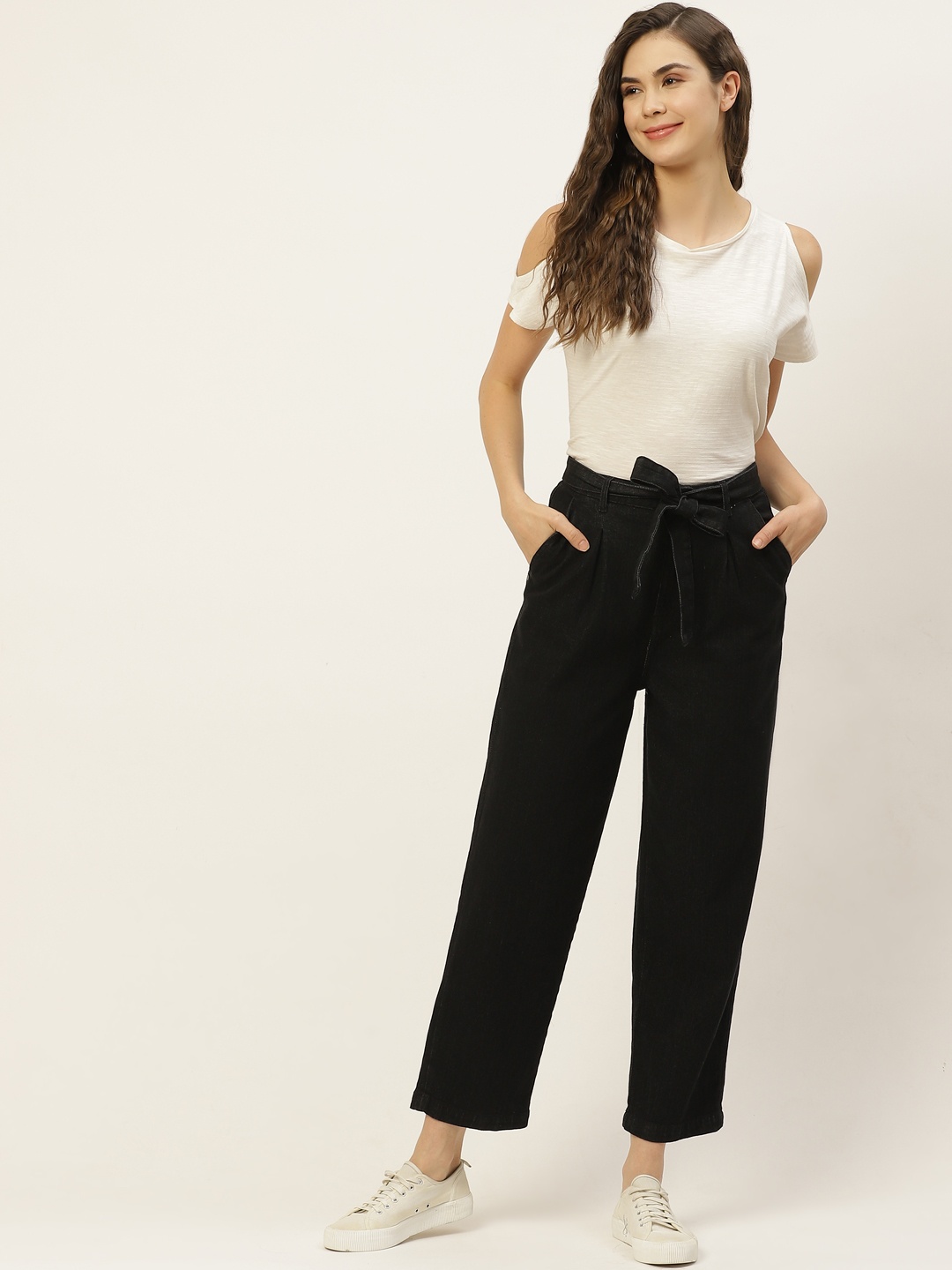 

all about you Women Black Solid Tapered Fit High-Rise Stretchable Jeans