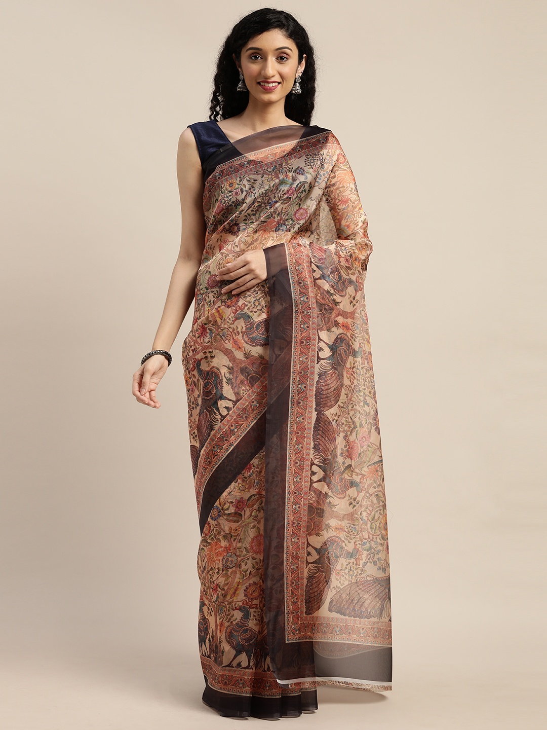 

Rajnandini Beige & Brown Organza Printed Saree