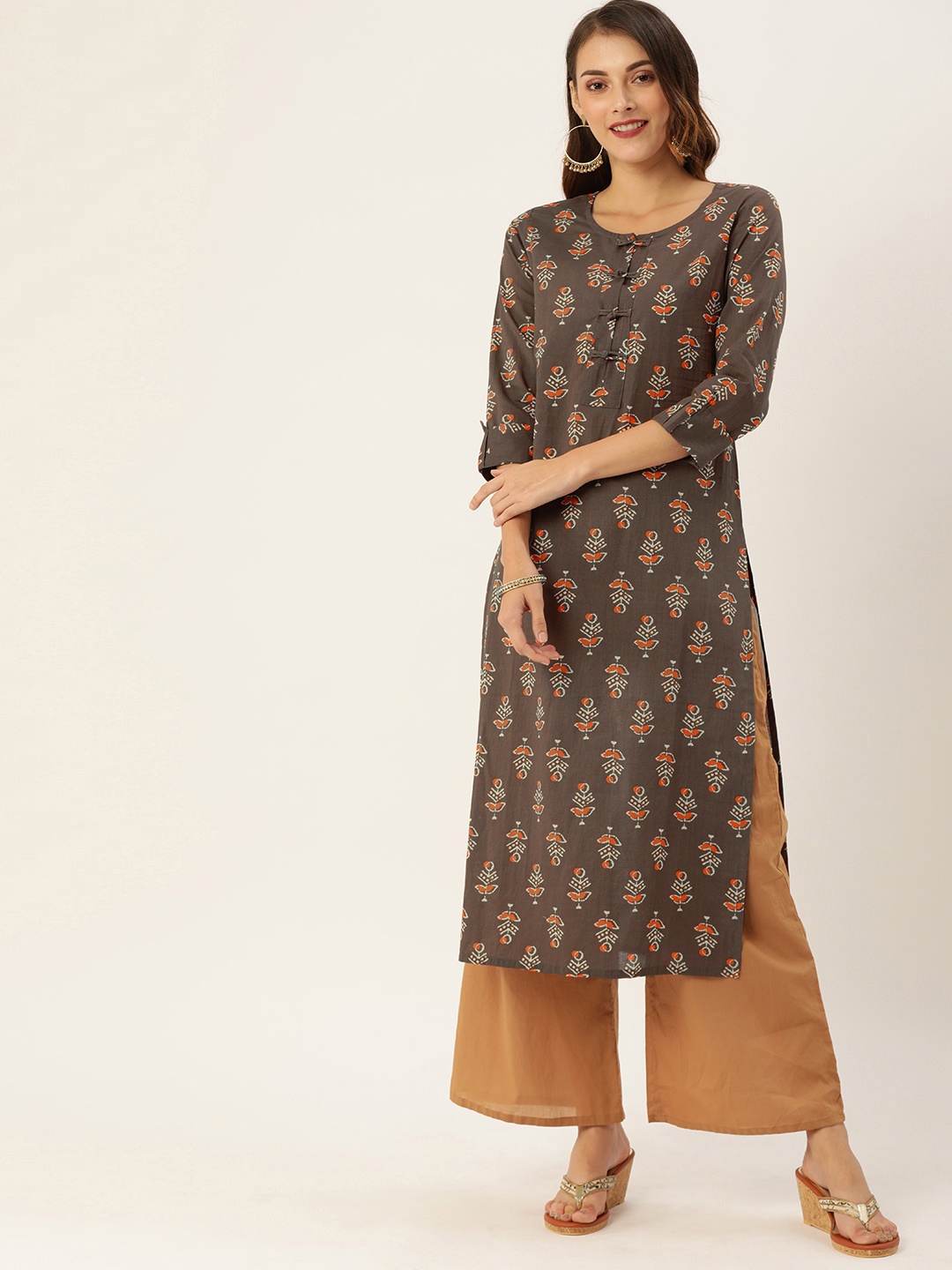 

Rajnandini Women Brown & Beige Printed Straight Kurta