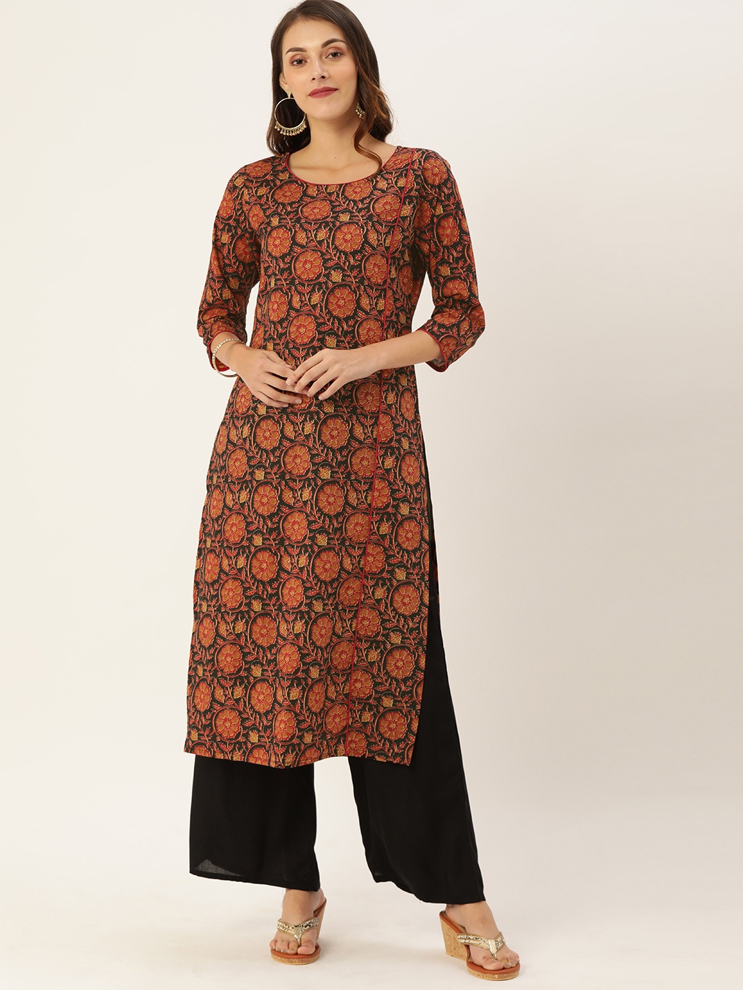 

Rajnandini Women Black & Red Printed Straight Kurta