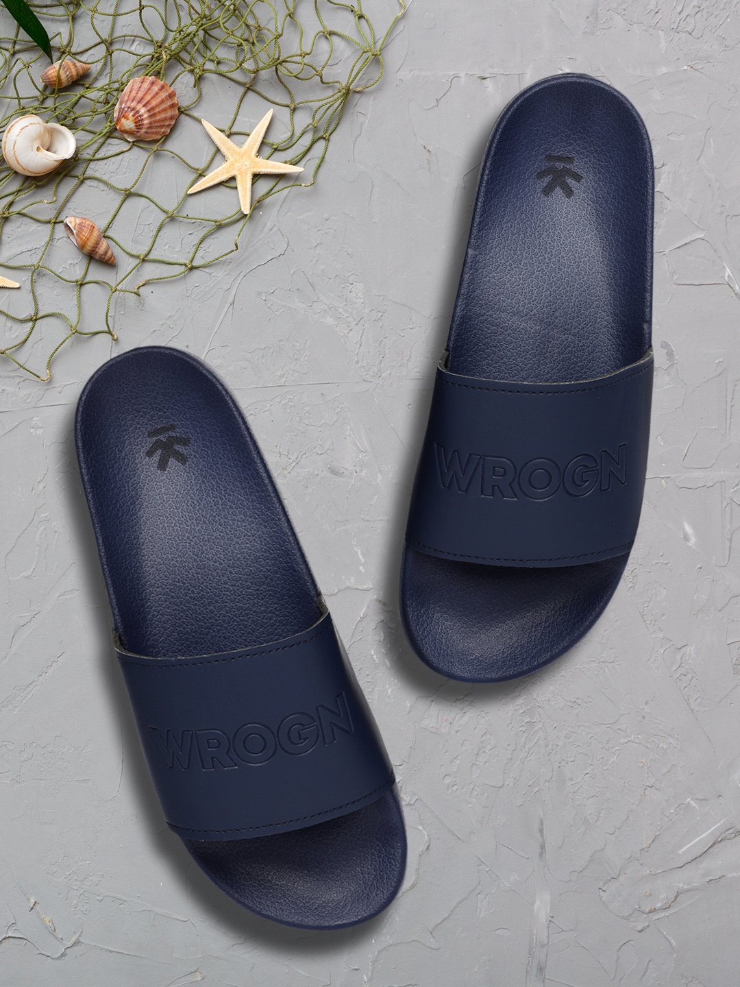 

WROGN Men Navy Blue Solid Sliders