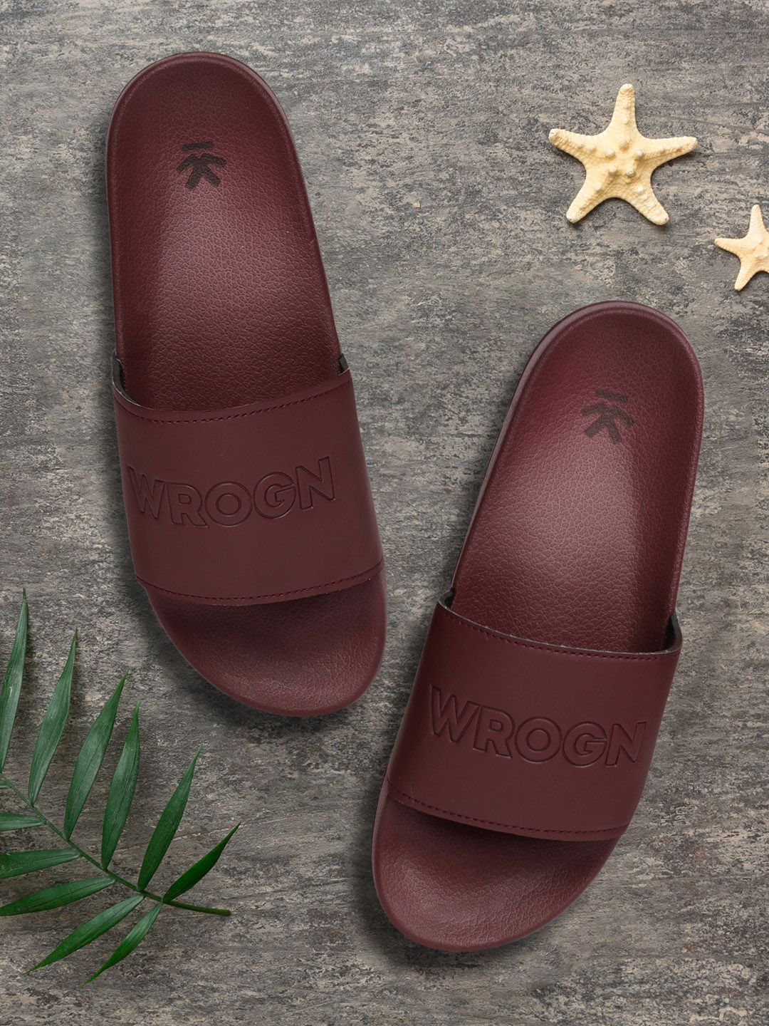 

WROGN Men Burgundy Printed Sliders