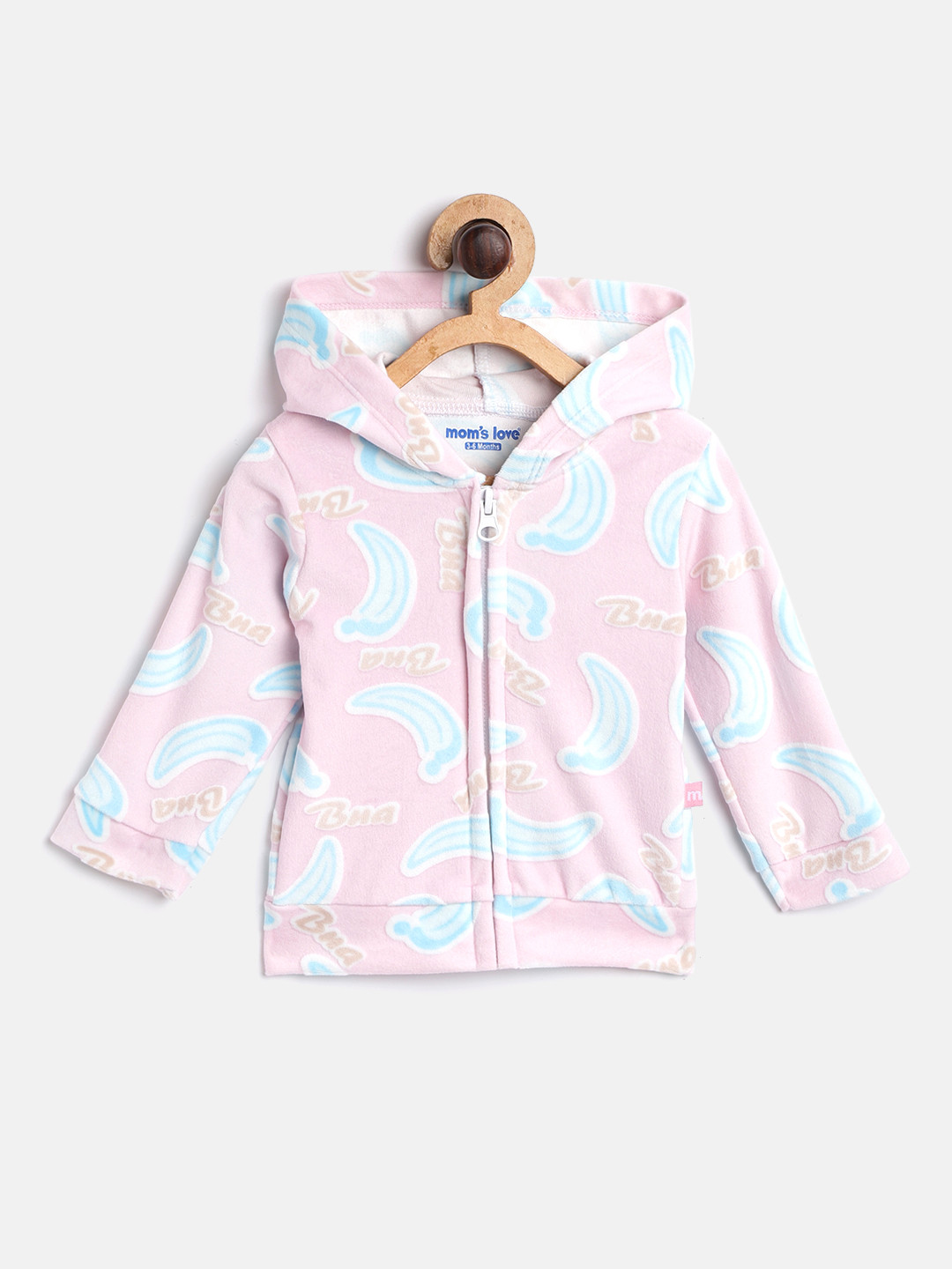 

Moms Love Infant Girls Pink & Blue Banana Print Cotton Hooded Velvet Finish Sweatshirt