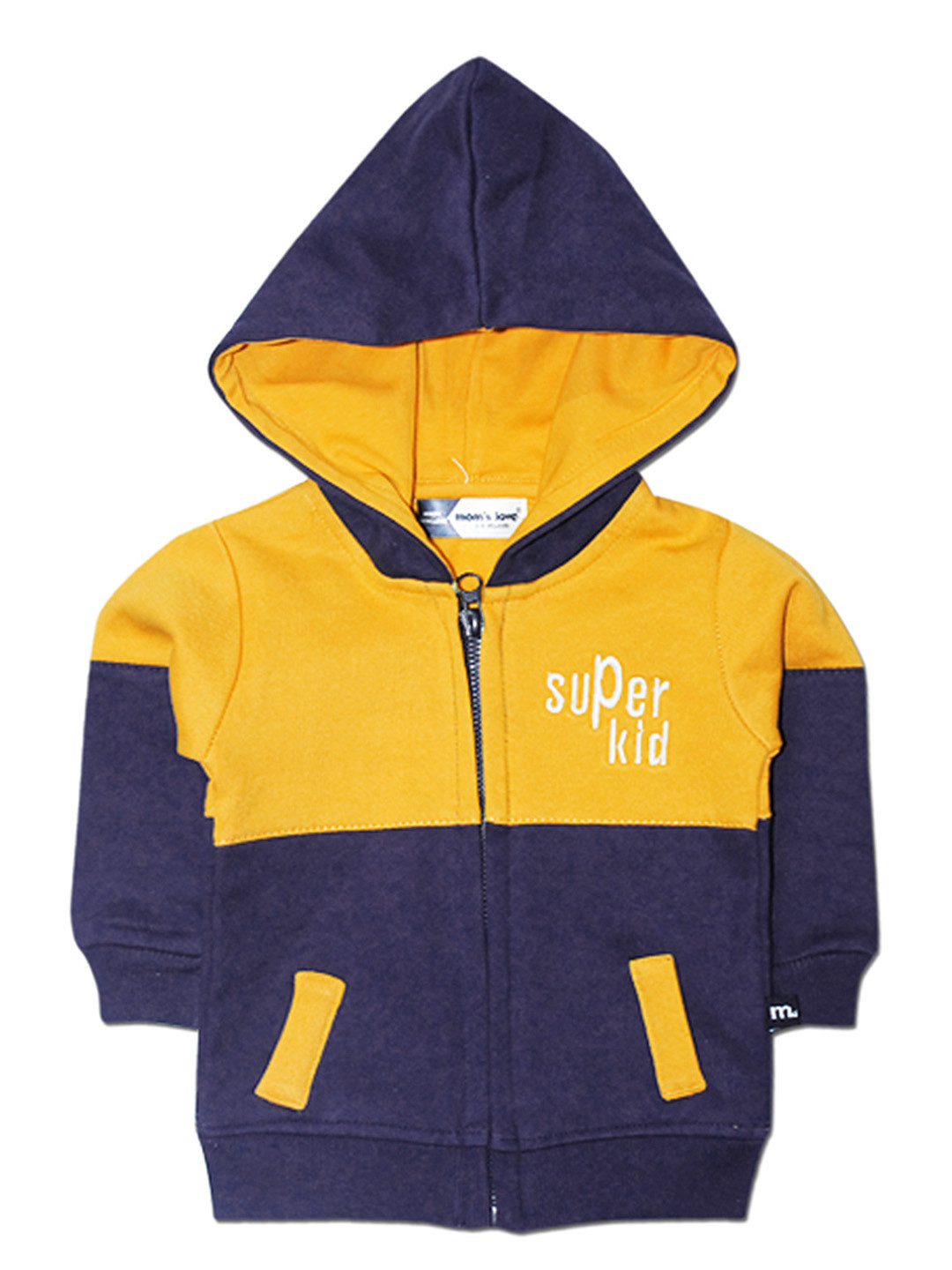 

Moms Love Infant Boys Yellow & Navy Colourblocked Hooded Sweatshirt