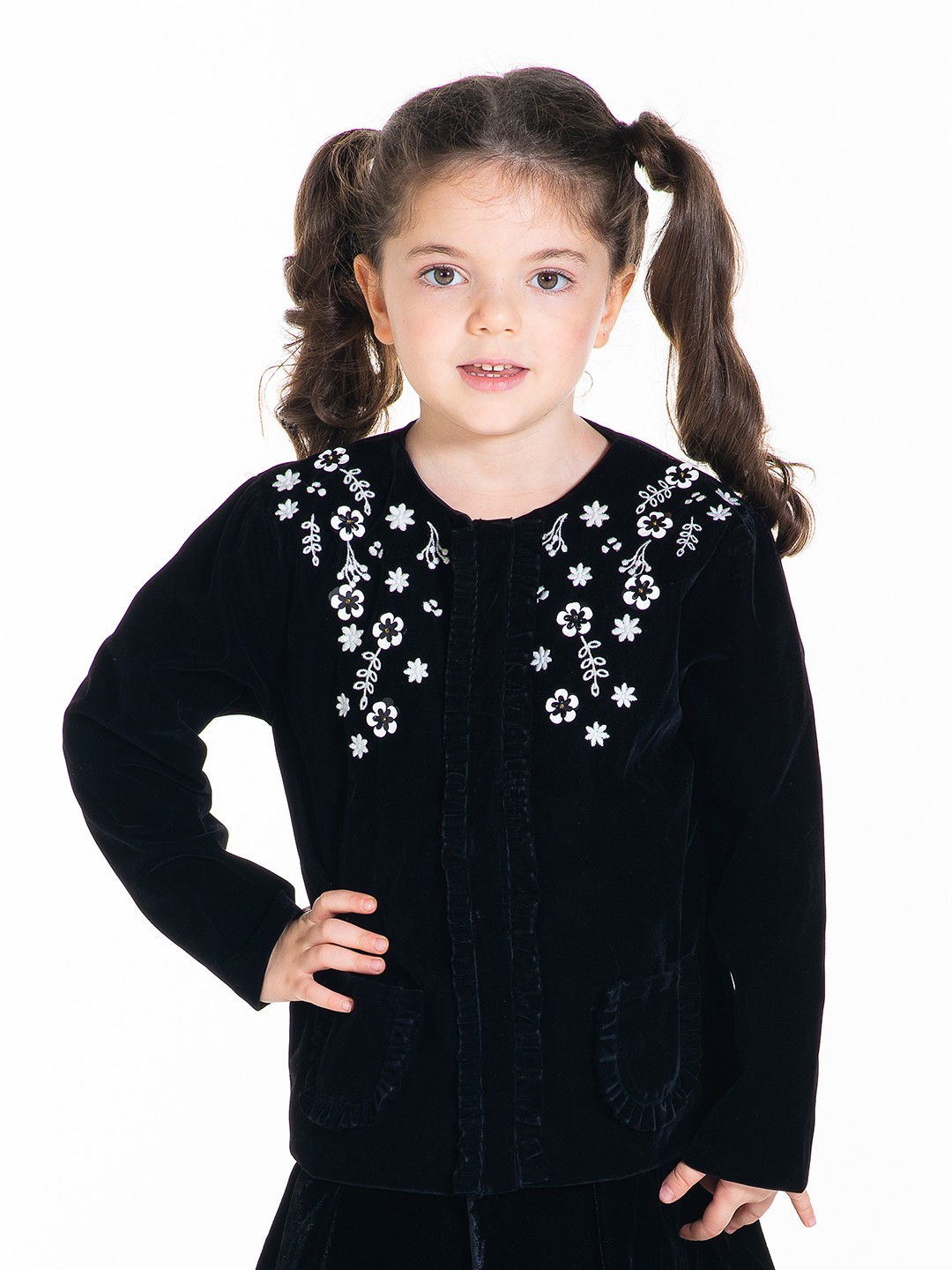 

Cherry Crumble Girls Black White Embroidered Overcoat