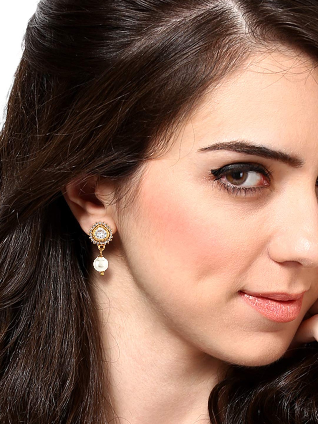 

Estele White & Silver-Toned Teardrop Shaped Drop Earrings