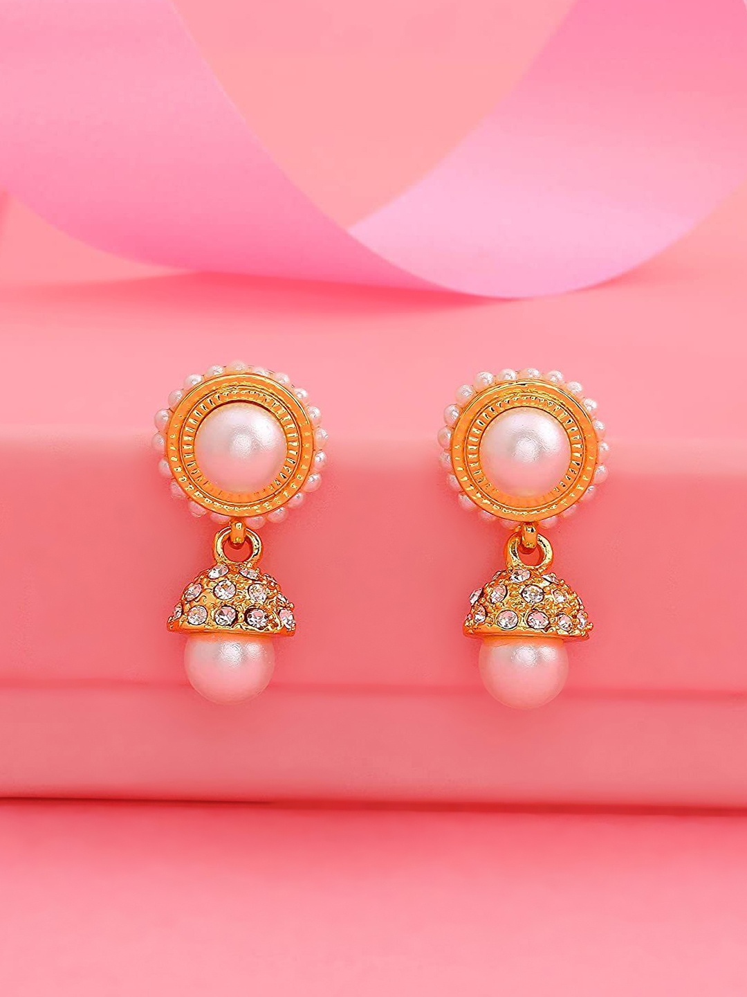 

Estele White & Gold Circular Drop Earrings