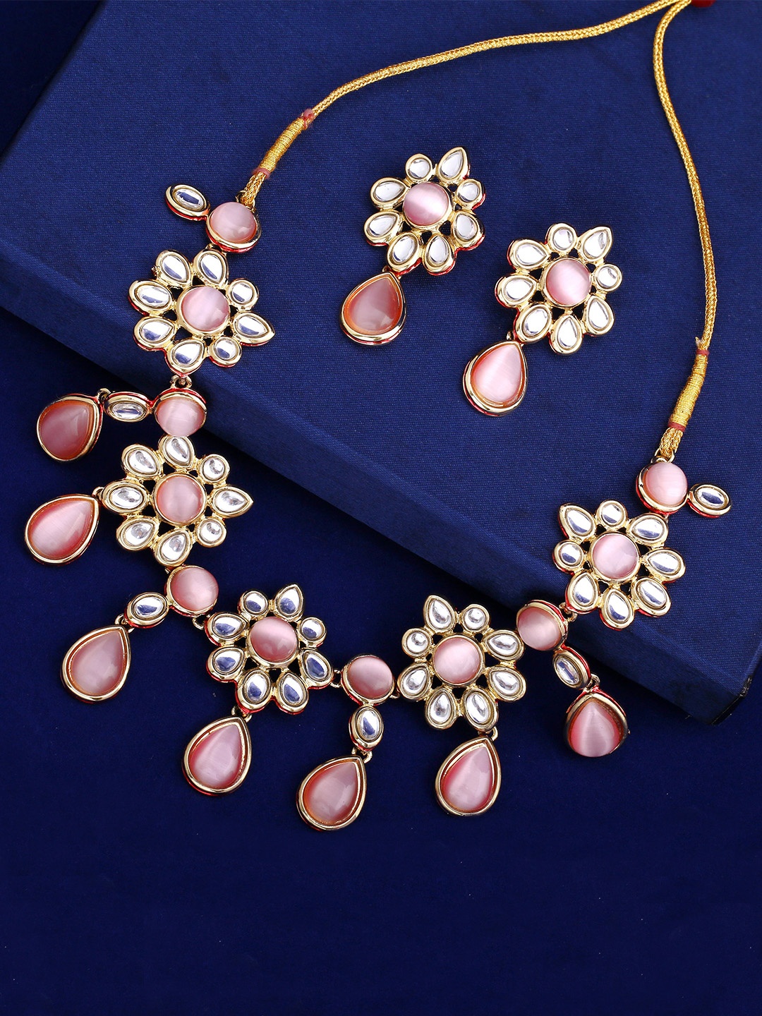 

Estele Gold Plated Floral-Shaped Kundan Necklace Set, Pink