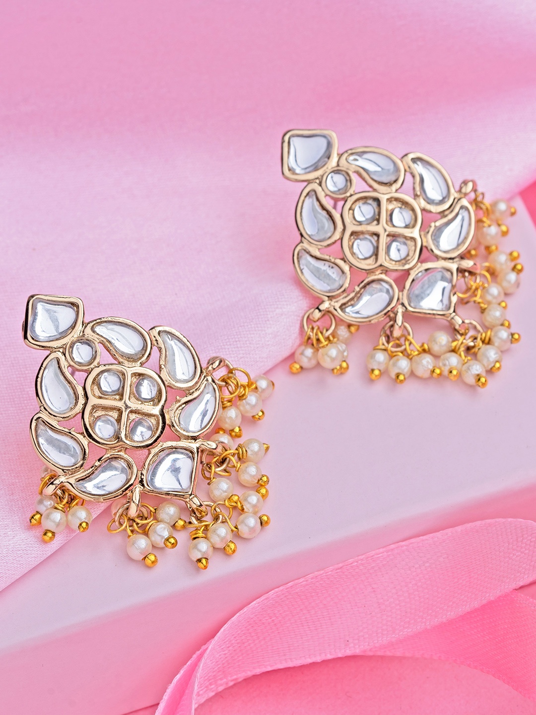 

Estele White & Gold-Plated Crescent Shaped Drop Earrings