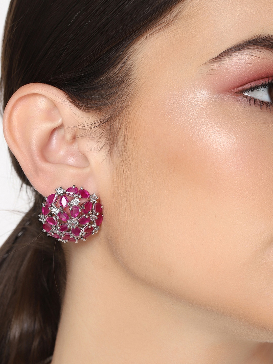 

Estele Magenta & Silver Floral Studs