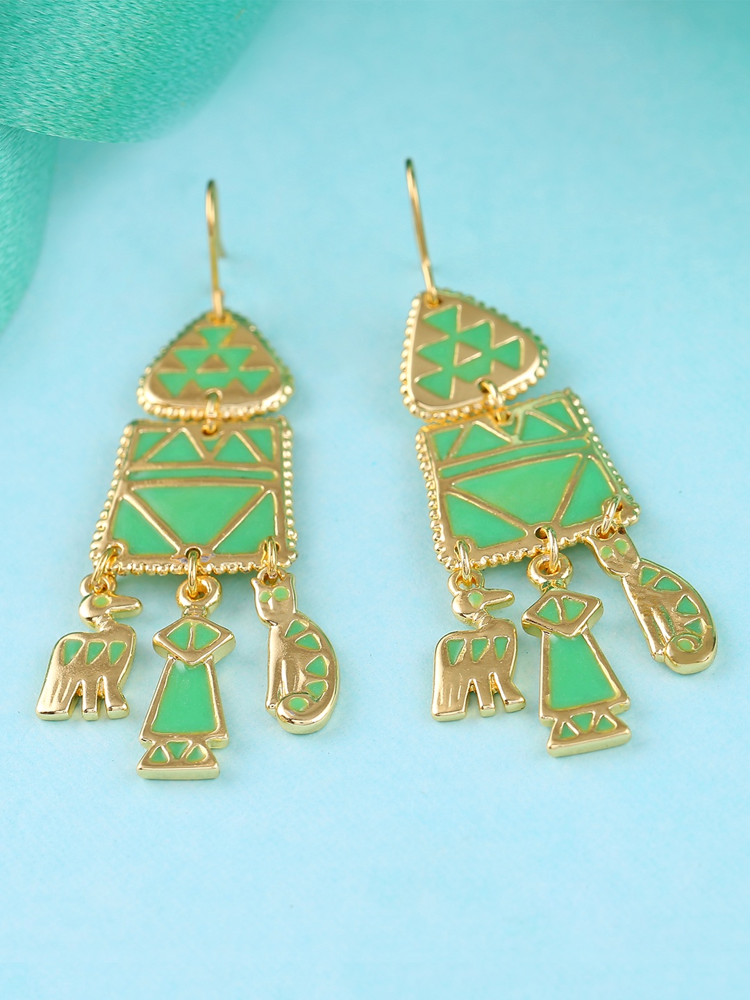 

Estele Gold-Plated & Green Contemporary Drop Earrings
