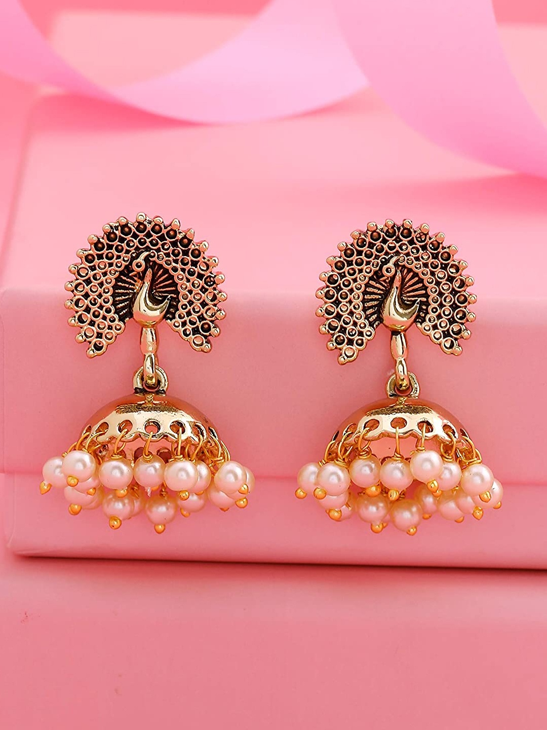 

Estele Gold-Plated Handcrafted Peacock Shaped Jhumkas