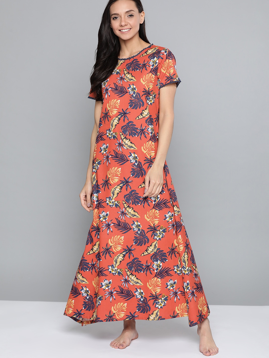 

HERE&NOW Orange & Blue Printed Nightdress
