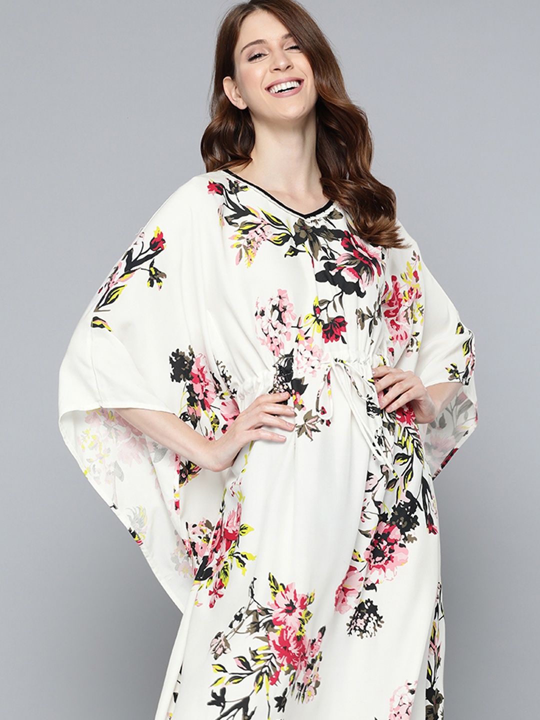 

HERE&NOW White & Black Floral Print Kaftan Maxi Nightdress