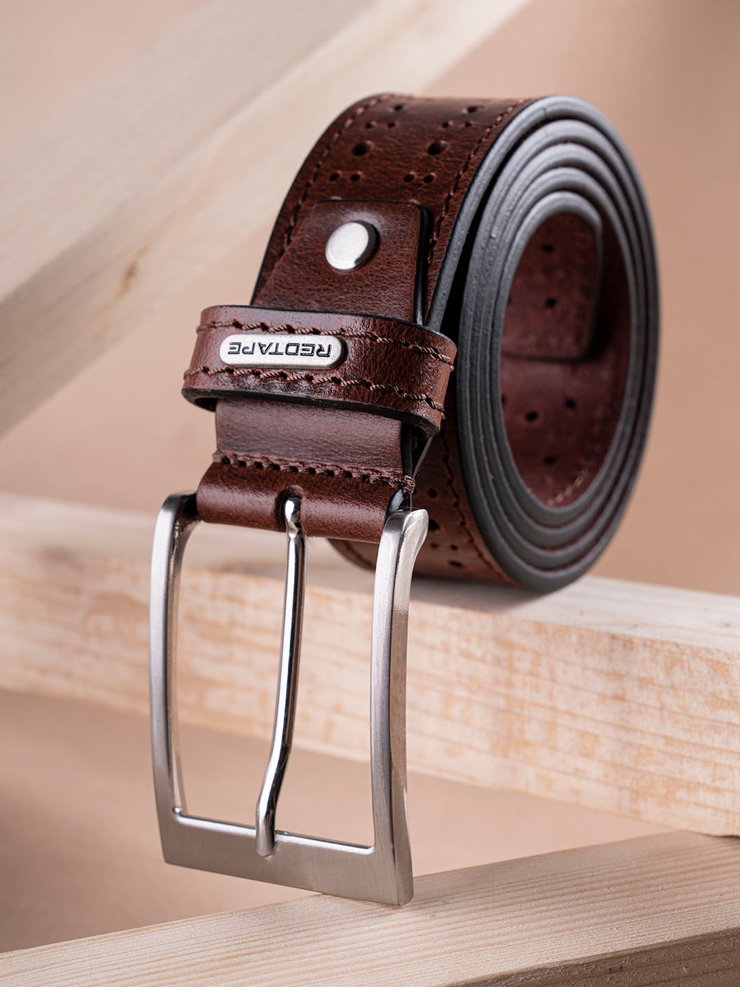 

Red Tape Men Brown Solid Leather Belt