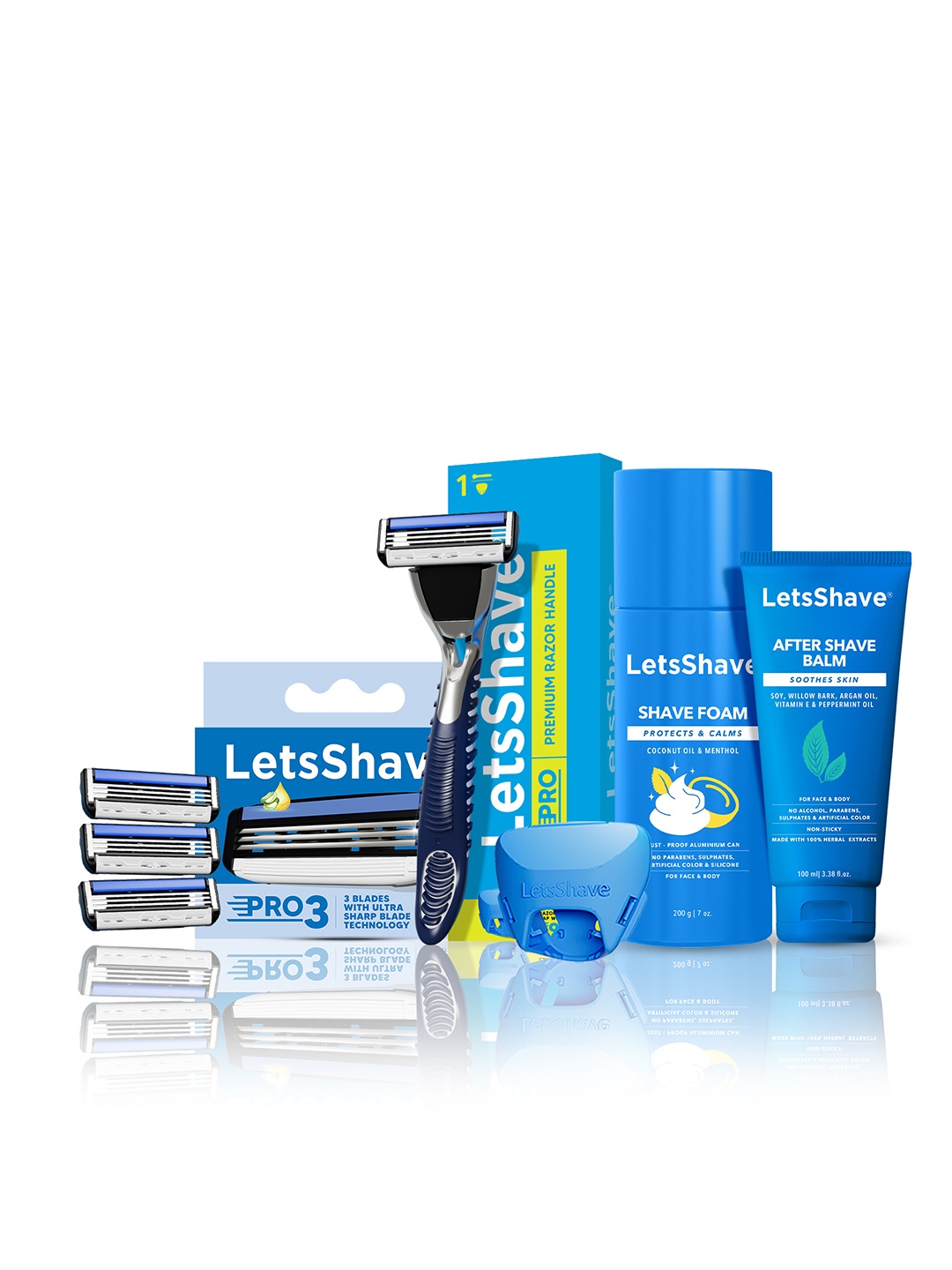 

LetsShave Men Pro 3 Advance Premium Gift Set with Complete Shaving Kit, Shave Foam & Balm, Blue