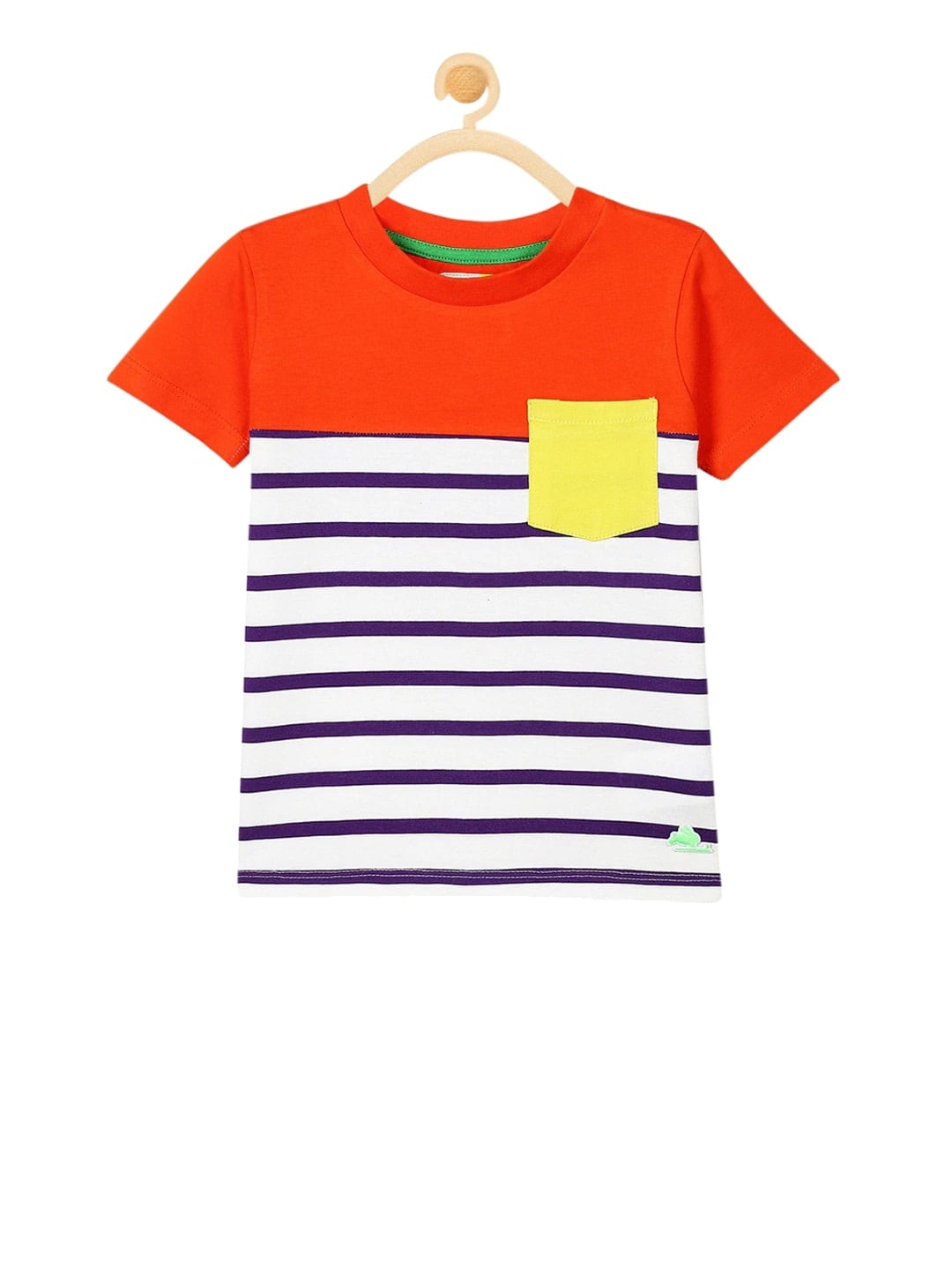 

Cherry Crumble Kids Orange & White Striped Round Neck T-shirt