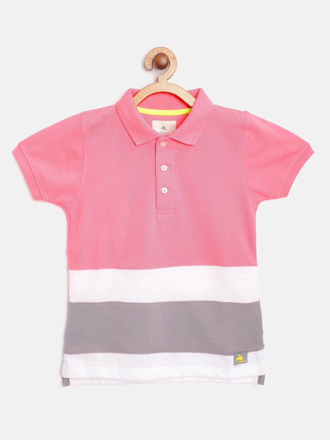 

Cherry Crumble Kids Pink Striped Polo Collar T-shirt