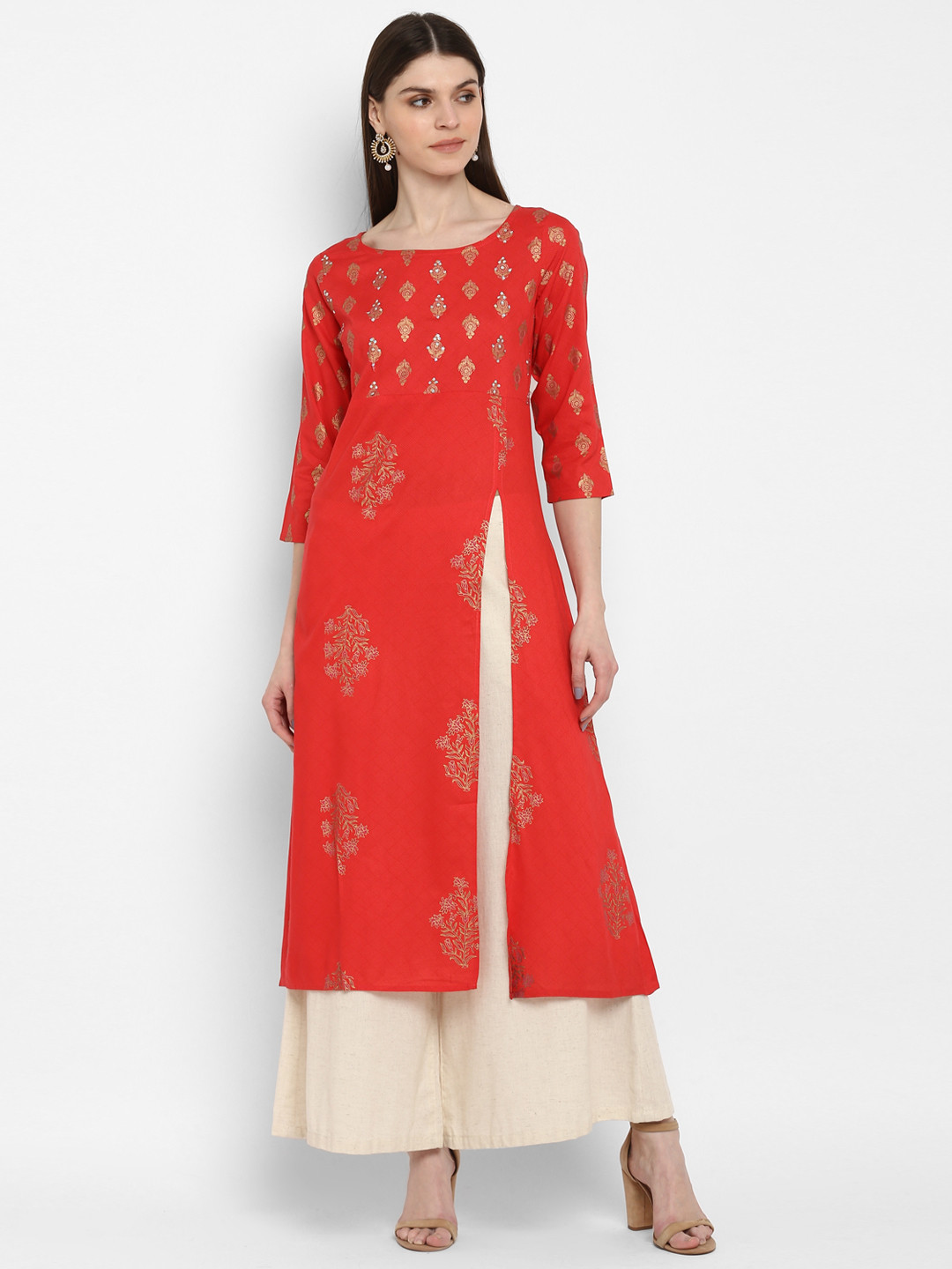 

Vbuyz Women Pink Printed Straight Kurta