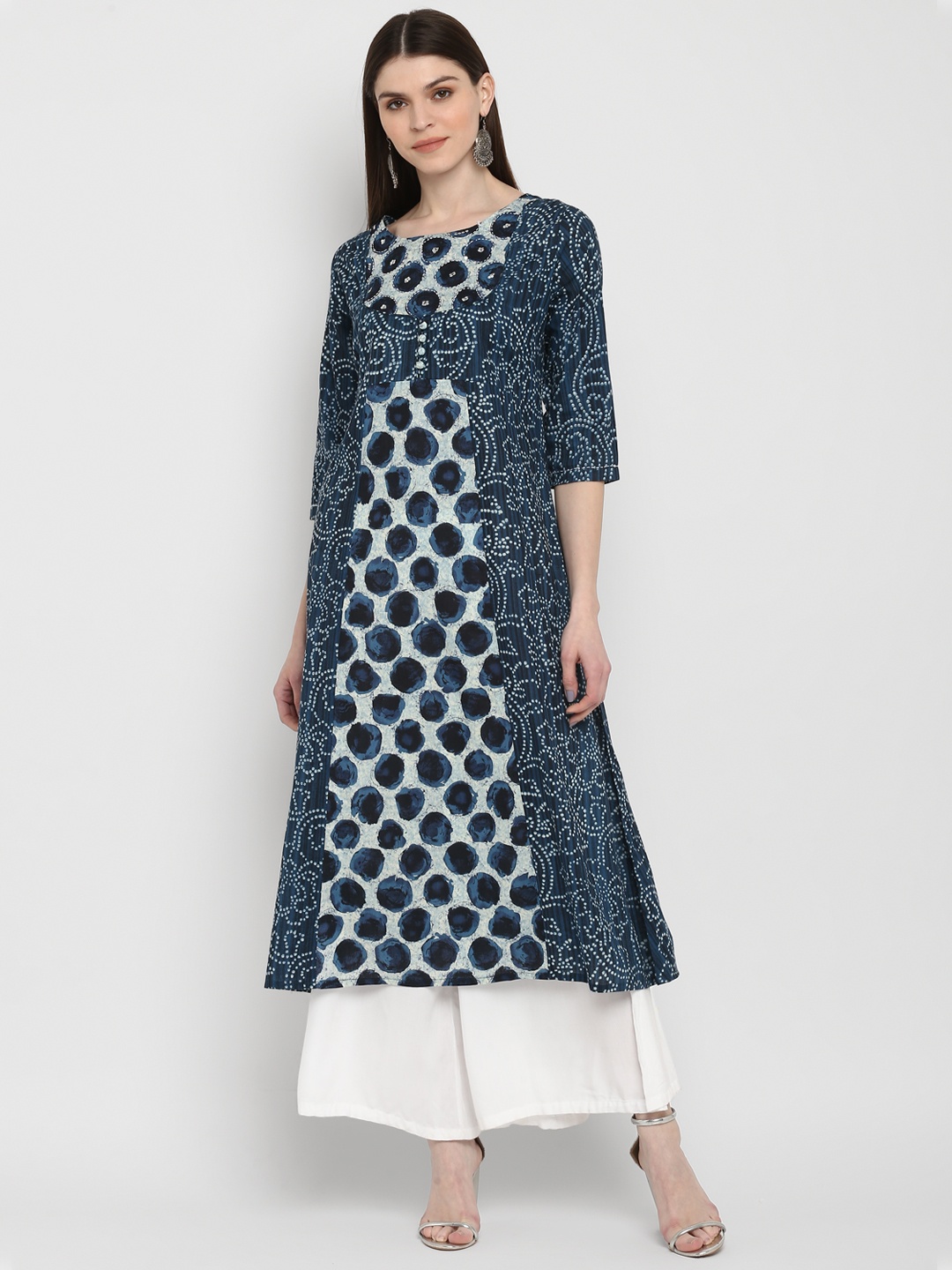 

Vbuyz Women Blue Printed A-Line Kurta