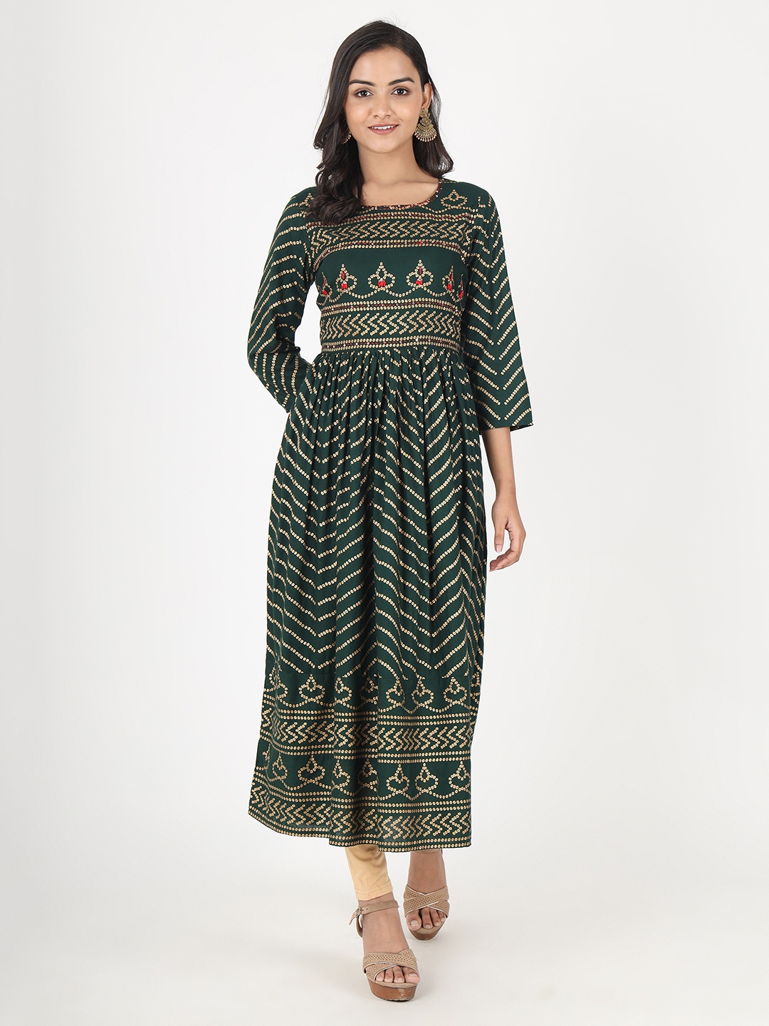 

Vbuyz Women Green Printed Anarkali Kurta