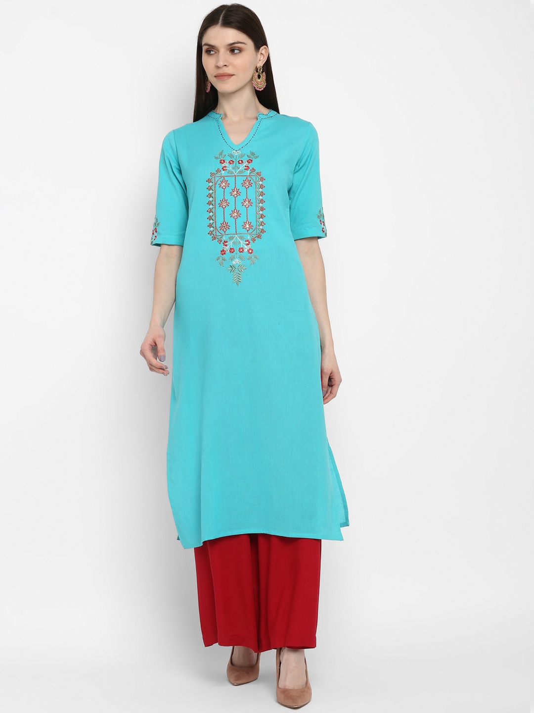 

Vbuyz Women Blue Embroidered Straight Kurta