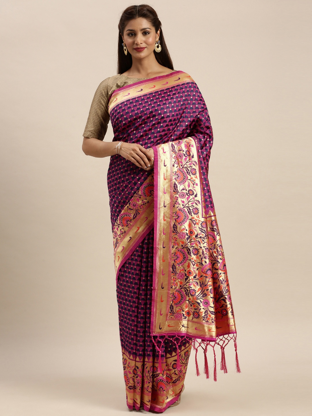 

SANGAM PRINTS Purple Pure Silk Woven Design Banarasi Saree