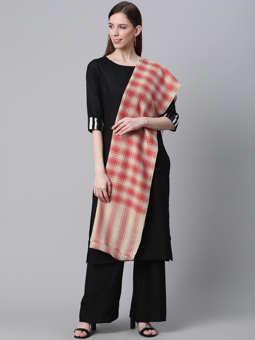 

Cayman Women Red & Beige Woolen Checked Shawl