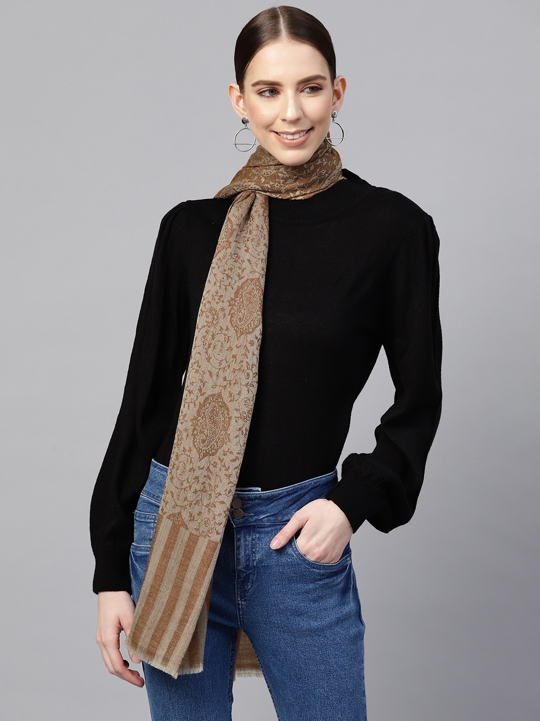 

Cayman Women Brown & Grey Woven Design Stole