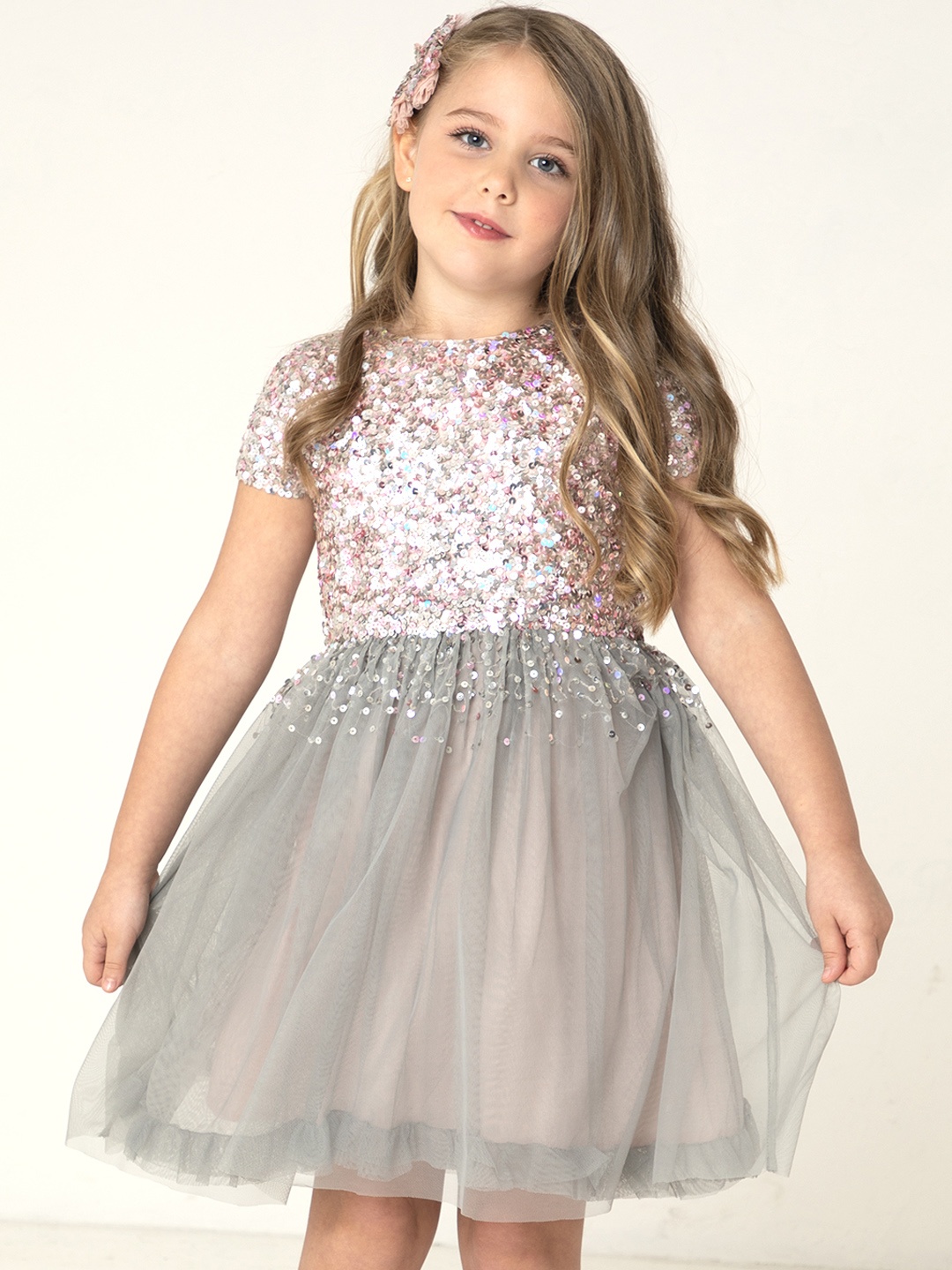 

Cherry Crumble Girls Grey Embellished Fit and Flare Dress