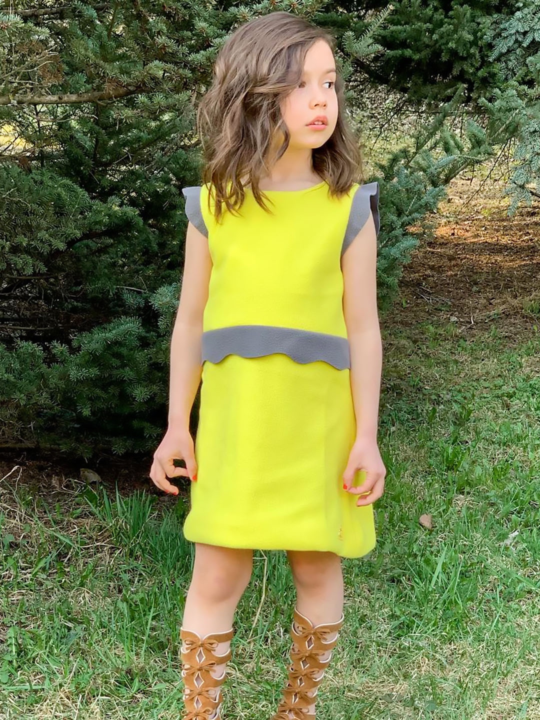 

Cherry Crumble Girls Yellow Solid A-Line Dress