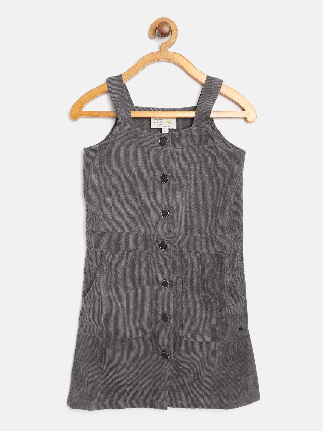 

Cherry Crumble Girls Grey Solid Pinafore Dress