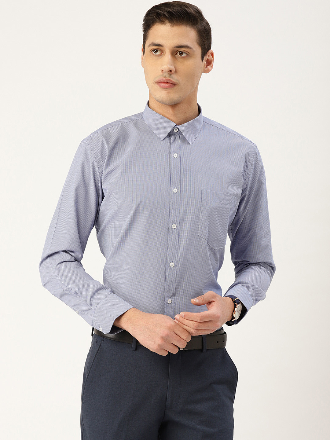 

Style Quotient Men Blue & White Checked Smart Formal Shirt