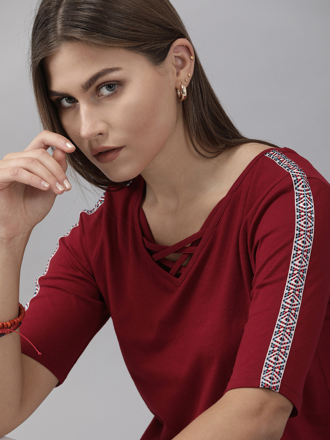 

Roadster Women Maroon Solid Top
