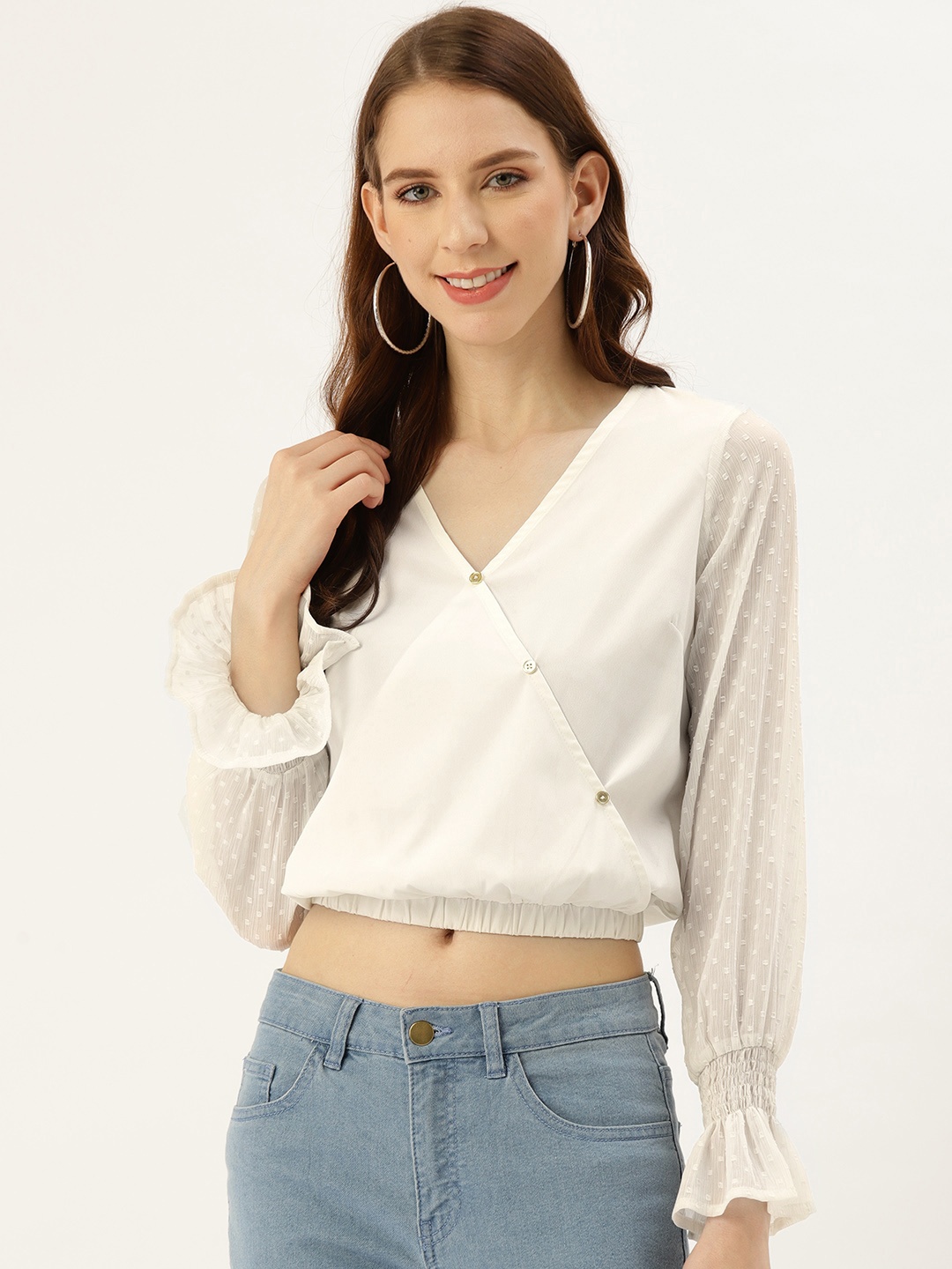 

Off Label Women White Solid Cinched Waist Top