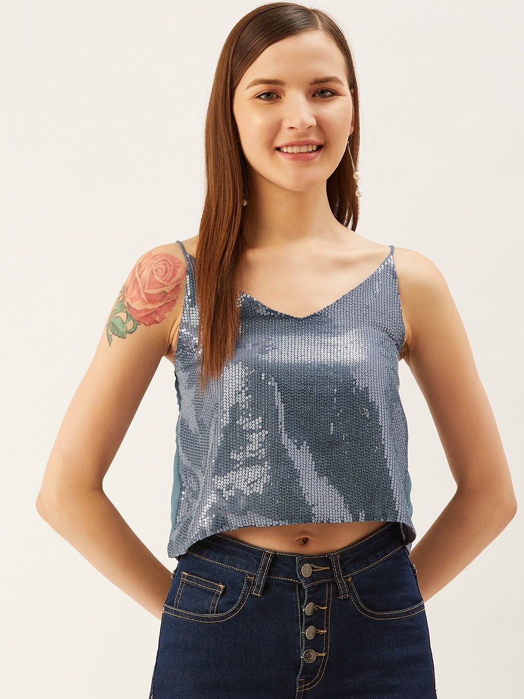 

Trend Arrest Women Blue Embellished A-Line Top