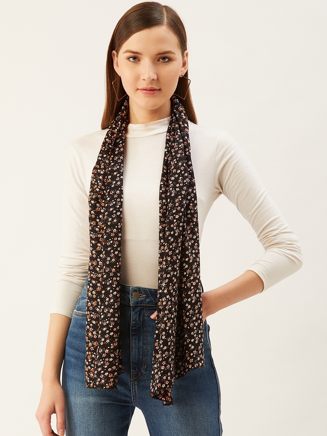 

Trend Arrest Women Black & Beige Ditsy Floral Print Scarf